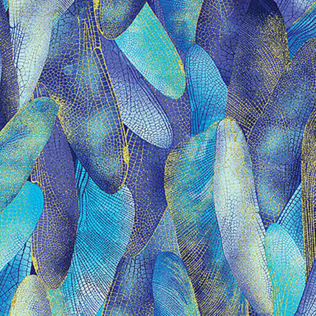 Dragonfly Dance Gilded Wings Cobalt Blue Cotton Fabric By Benartex by the yard